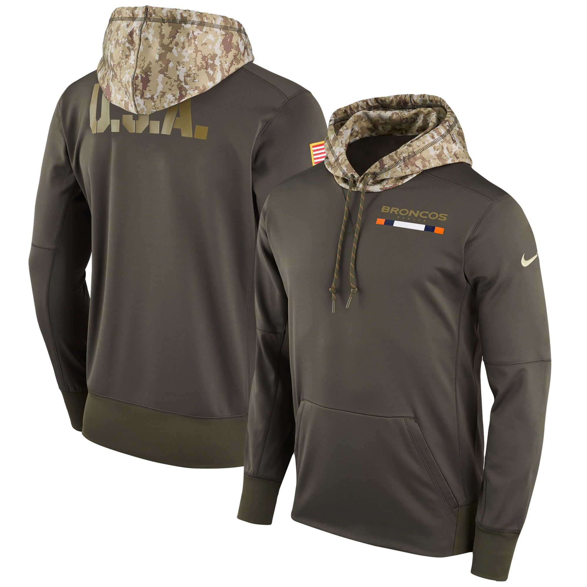 Men NFL Denver Broncos Nike Olive Salute To Service Hoodie Green